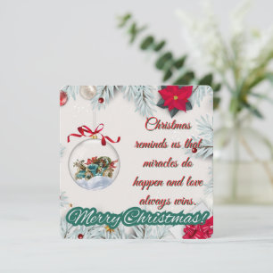 Vintage Ornament & Poinsettia Christmas Holiday Card
