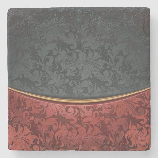 Vintage ornament red and black stone coaster (Front)