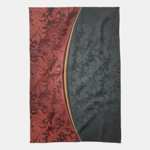 Vintage ornament red and black tea towel