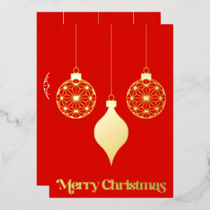 Vintage Ornament Silhouette on Red  Foil Holiday Card