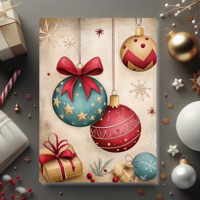 Vintage Ornament Treasure  Card (Vintage ornaments and bows create a timeless Christmas greeting card)