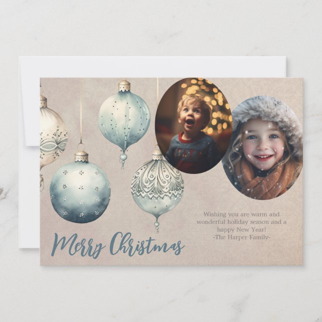 Vintage Ornament Two Photo Holiday Card (Front)