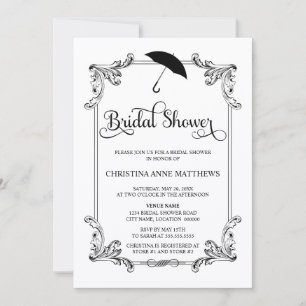 Vintage Ornament Umbrella Script Bridal Shower Invitation