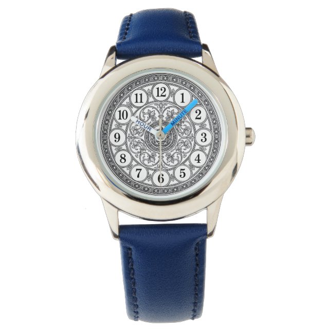 Vintage Ornamental Clock Face Watch | Elegant Blac (Front)