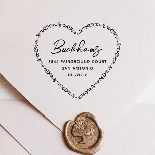Vintage Ornamental Heart Wedding Return Address Rubber Stamp