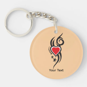 Vintage Ornamental Heart with Floral Tattoo Art Key Ring
