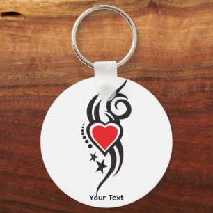 Vintage Ornamental Heart with Floral Tattoo Art Key Ring