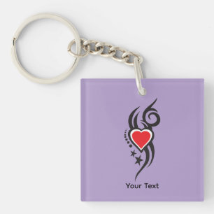 Vintage Ornamental Heart with Floral Tattoo Art Key Ring