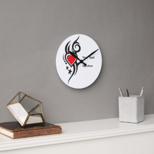 Vintage Ornamental Heart with Floral Tattoo Art Round Clock