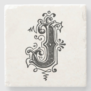 Vintage Ornamental Monogram 'J' Stone Coaster