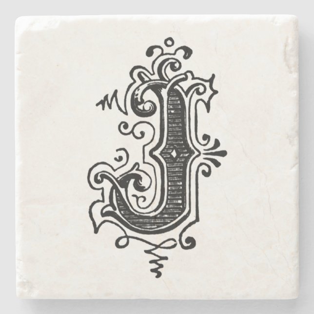 Vintage Ornamental Monogram 'J' Stone Coaster (Front)