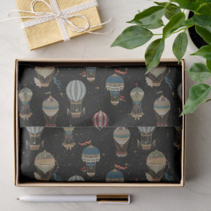 Vintage Ornamental Nighttime Hot Air Balloons Tissue Paper