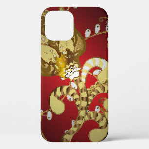 Vintage ornamental pattern on a red, yellow and b iPhone 12 case