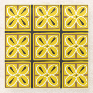 Vintage Ornamental Tiles Pattern Design Glass Coaster