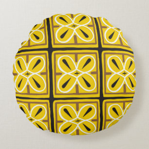 Vintage Ornamental Tiles Pattern Design Round Cushion