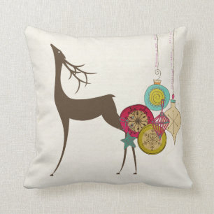 Vintage Ornaments and Deer Holiday Pillow