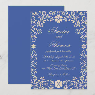 Vintage Ornaments Blue Wedding  Invitation