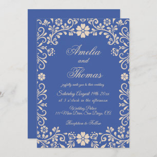 Vintage Ornaments Blue Wedding Invitation