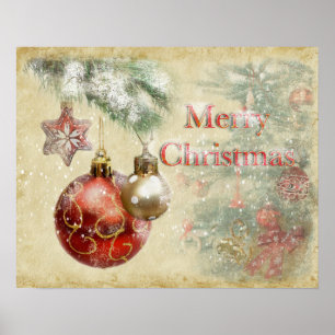 Vintage Ornaments "Merry Christmas" Poster