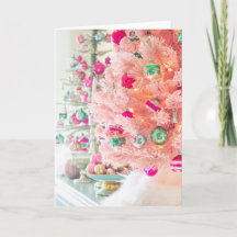 Vintage Ornaments Pink Christmas Tree Folded Card