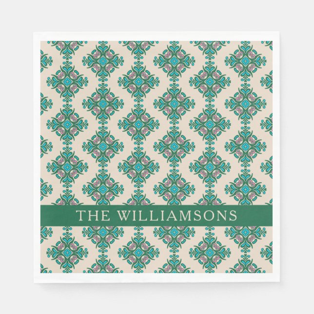 Vintage Ornate Art Nouveau Green Personalised  Napkin (Front)
