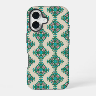 Vintage Ornate Art Nouveau Tile Pattern Green Blue iPhone 16 Case