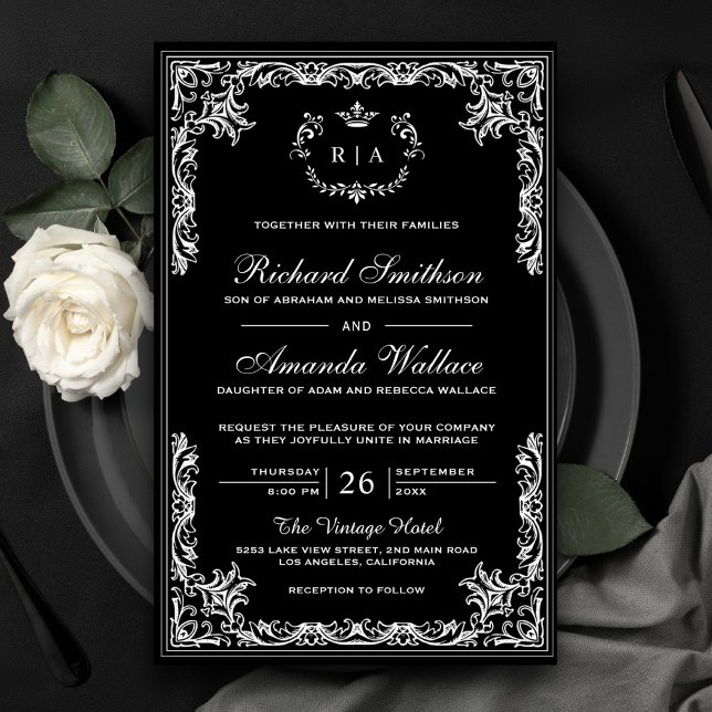 Vintage Ornate Budget Black Wedding Invitation (Creator Uploaded)