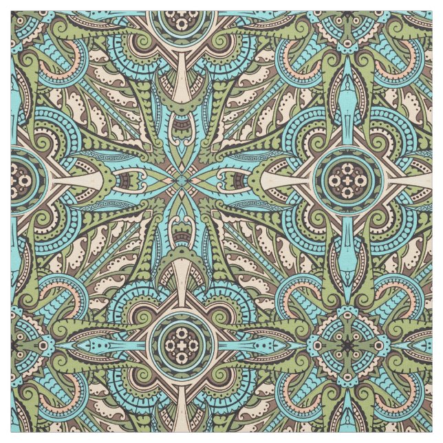 Vintage Ornate Colourful Art Deco Pattern Fabric (Swatch)