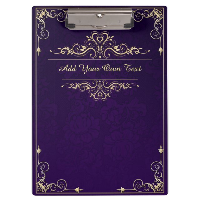 Vintage Ornate Elegant Purple Damask Clipboard (Front)