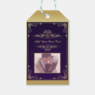 Vintage Ornate Elegant Purple Damask Custom Photo Gift Tags