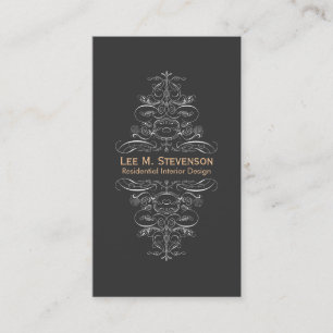 Vintage Ornate Fleurish Swirls Black Business Card
