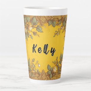 Vintage Ornate Floral Frame With Cream Roses Latte Mug