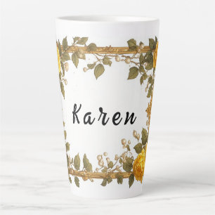 Vintage Ornate Floral Frame With Cream Roses Latte Mug