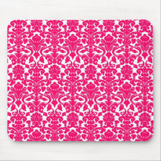Vintage Ornate Floral Hot Pink Damask Mousepad