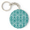 Vintage Ornate Floral Teal Damask Keychain