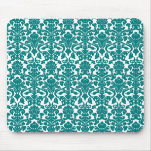 Vintage Ornate Floral Teal Damask Mousepad