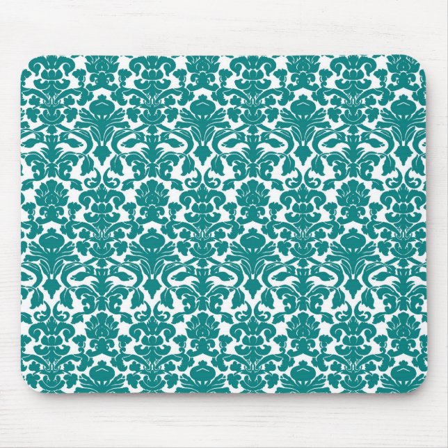 Vintage Ornate Floral Teal Damask Mousepad (Front)