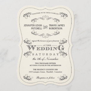 Vintage Ornate Flourish White Wedding Invitations