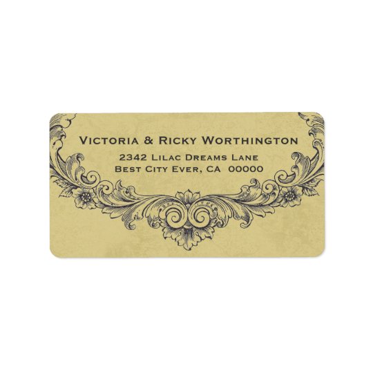 Vintage Ornate Frame Gold Background Wedding Paper Address Label