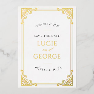 Vintage Ornate Frame Save the Date Real Foil