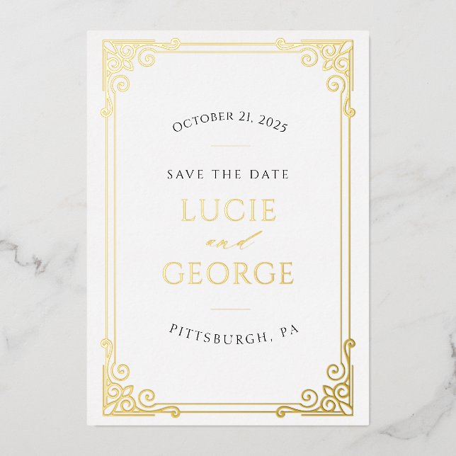 Vintage Ornate Frame Save the Date Real Foil  (Front)