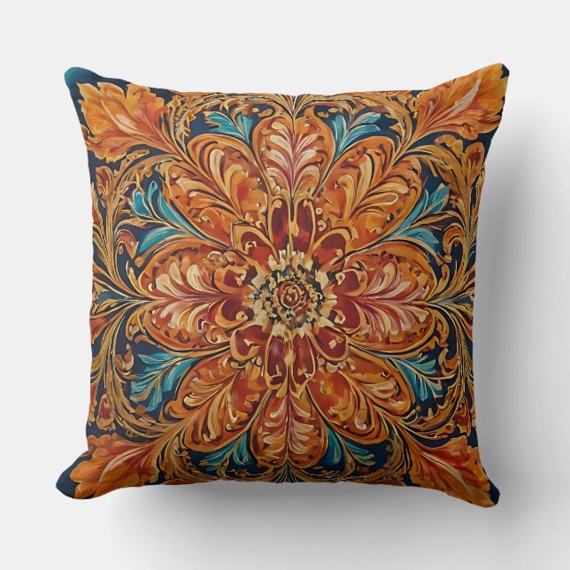 Vintage Ornate Gold & Blue Cushion (Front)