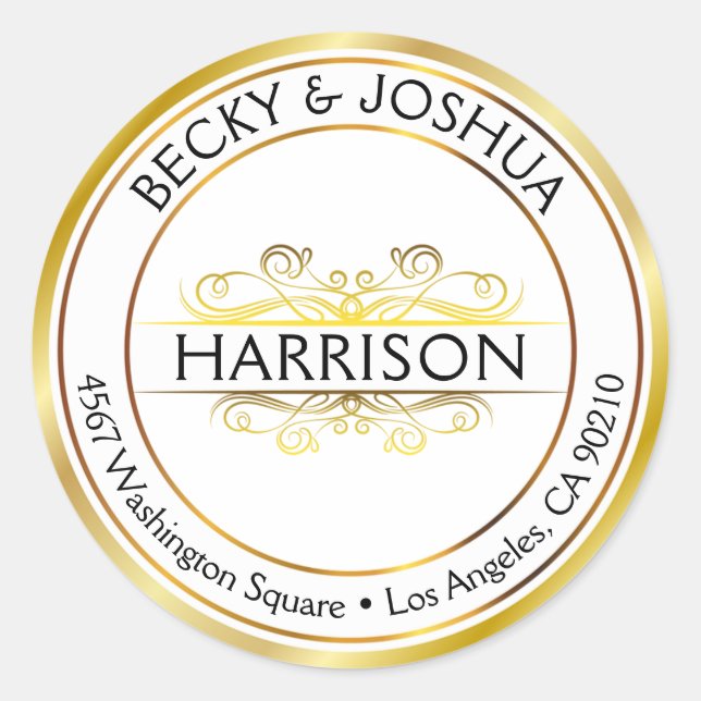 Vintage Ornate Gold Custom Round Address Label (Front)