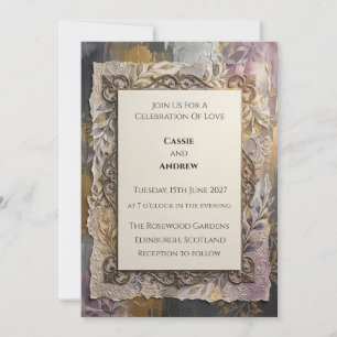 Vintage Ornate Gold Filigree Wedding Invitation