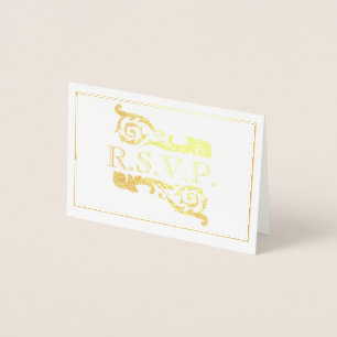  Vintage Ornate Gold Flourish RSVP Foil Card