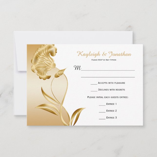 Vintage Ornate Gold Flowers Swirls RSVP (Front)