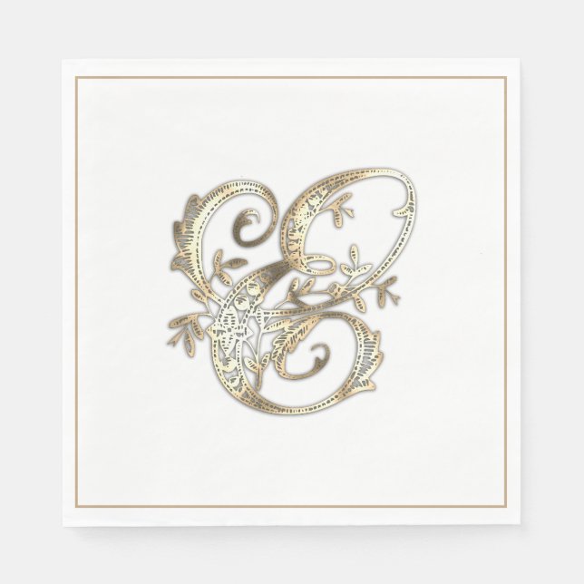 Vintage Ornate Gold Monogram E Napkin (Front)