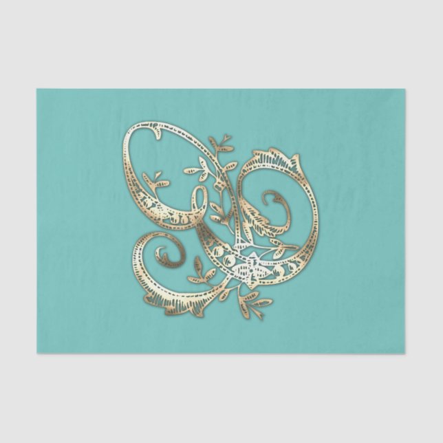 Vintage Ornate Gold Monogram E Tissue Paper (Front)