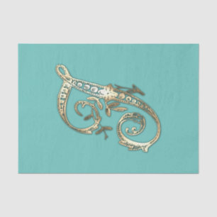 Vintage Ornate Gold Monogram J Tissue Paper