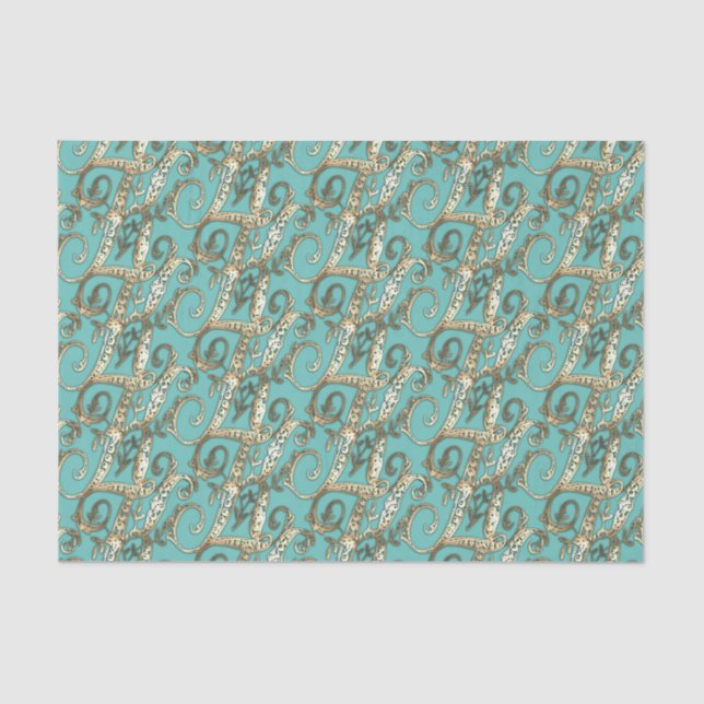 Vintage Ornate Gold Monogram K Tissue Paper (Front)